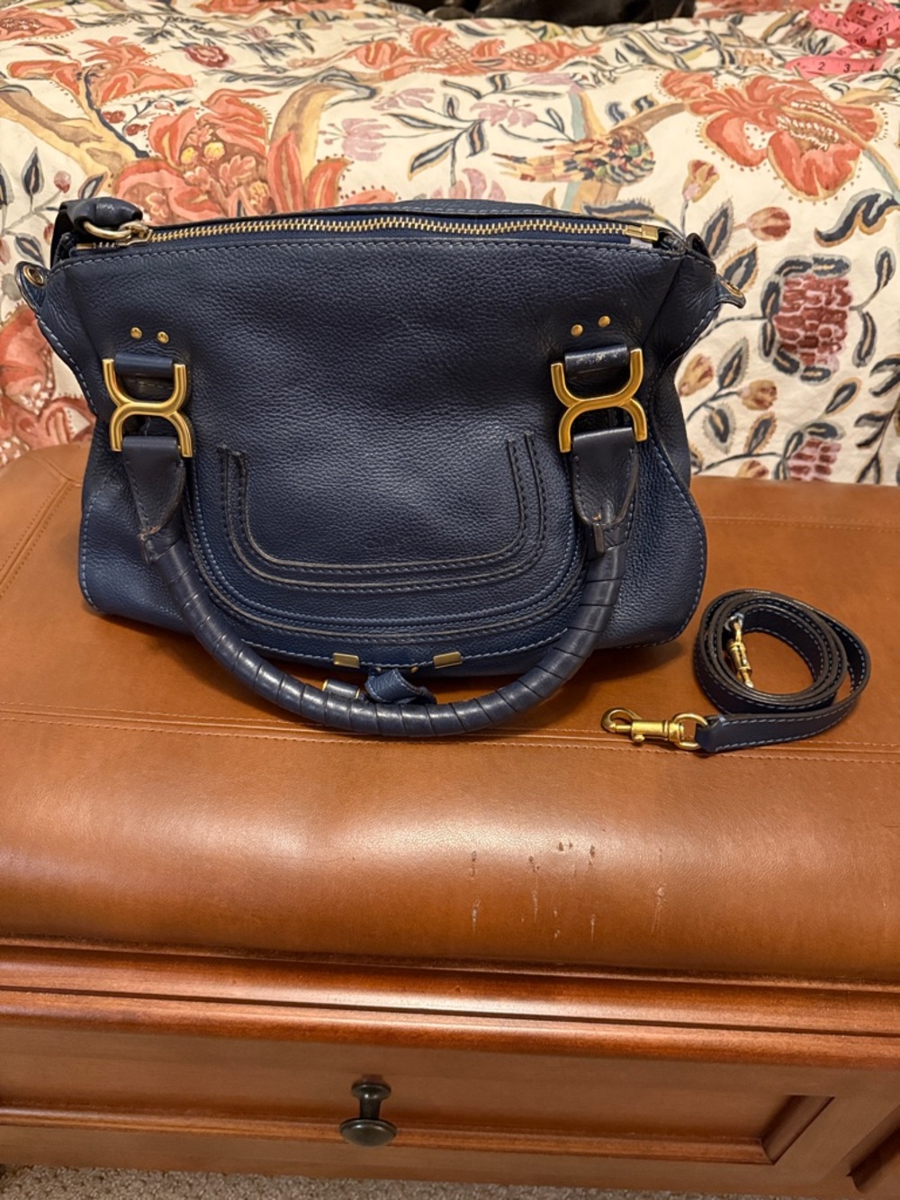 Chloe Marcie medium Navy Leather Top-Handle Satchel